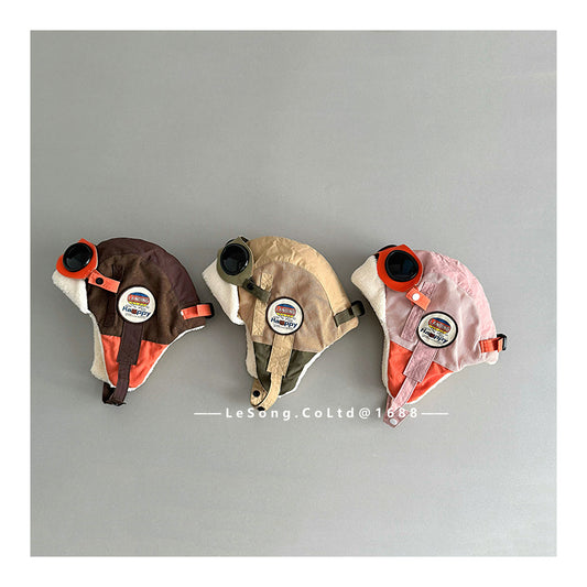 ベビー用帽子 キッズ帽子 ゴーグル 耳当て付き フライトキャップ パイロット帽【mh0011836】