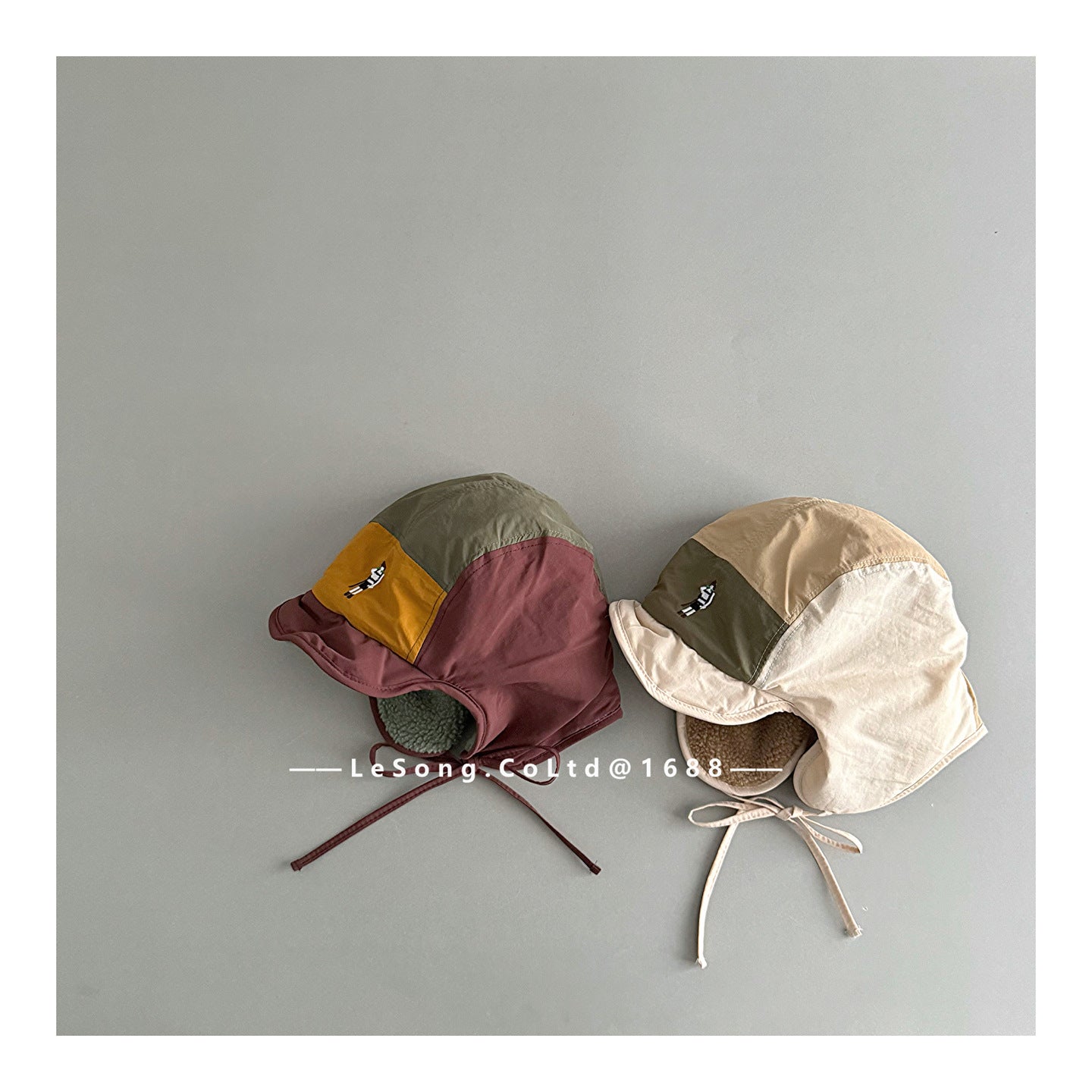 ベビー用帽子 キッズ帽子 裏フリース 耳当て付き カラーブロック フライトキャップ【mh0011837】