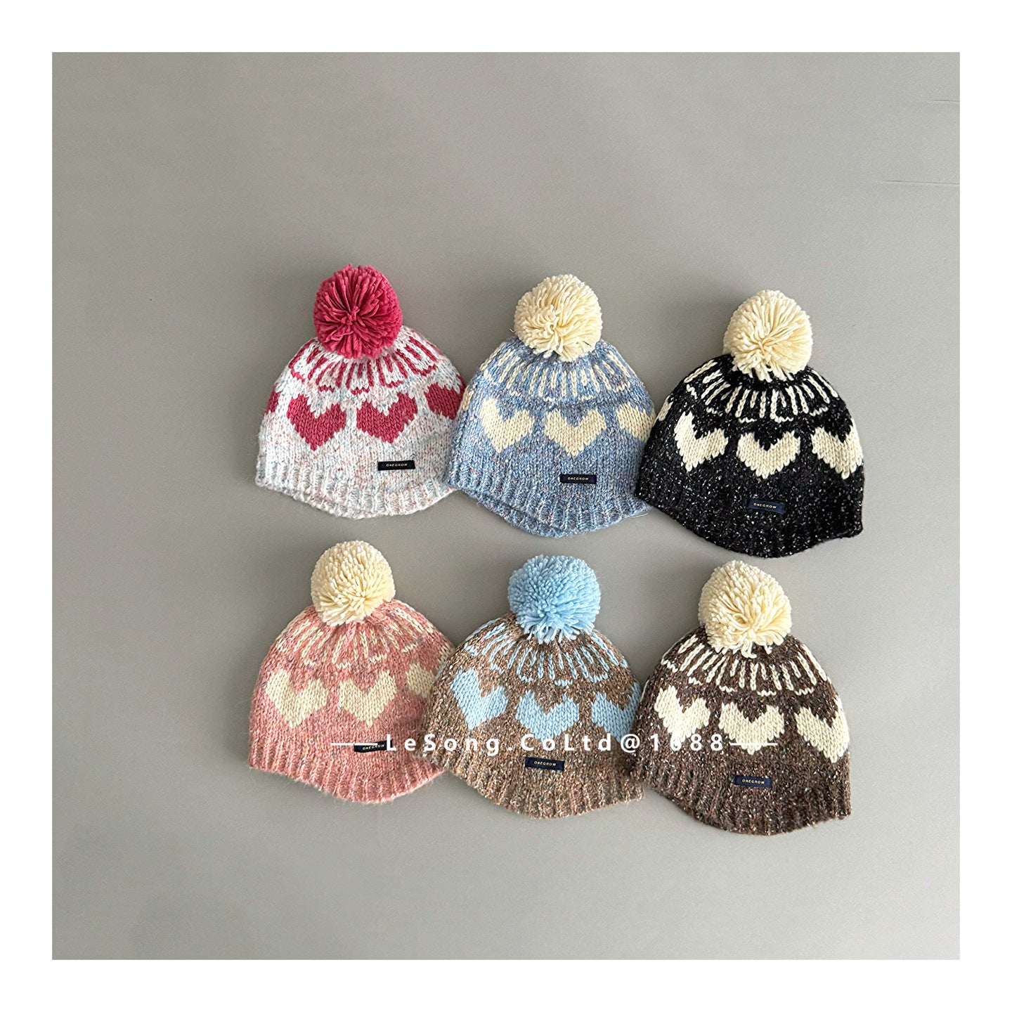 ベビー用帽子 キッズ帽子 ニット ハート ぽんぽん ビーニー ニットキャップ【mh0011838】