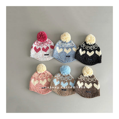 ベビー用帽子 キッズ帽子 ニット ハート ぽんぽん ビーニー ニットキャップ【mh0011838】