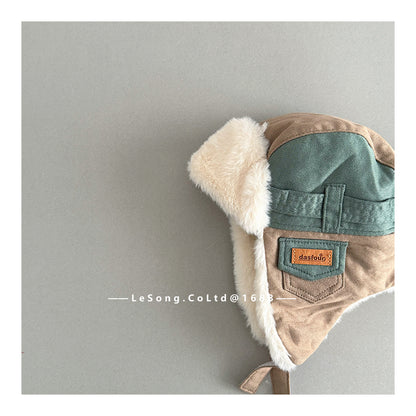 ベビー用帽子 キッズ帽子 裏ファーフリース ベルトデザイン 耳当て付き フライトキャップ【mh0011840】