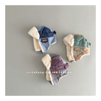 ベビー用帽子 キッズ帽子 裏ファーフリース ベルトデザイン 耳当て付き フライトキャップ【mh0011840】