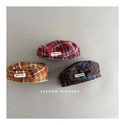 ベビー用帽子 キッズ帽子 チェック ベレー帽 キャスケット【mh0011841】