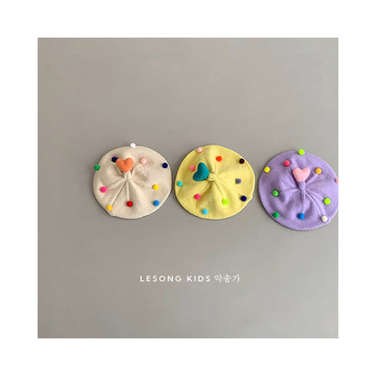 ベビー用帽子 ベビー帽子 カラフルぽんぽん ハート ニット ベレー帽【mh0011842】