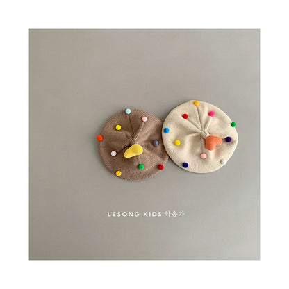 ベビー用帽子 ベビー帽子 カラフルぽんぽん ハート ニット ベレー帽【mh0011842】