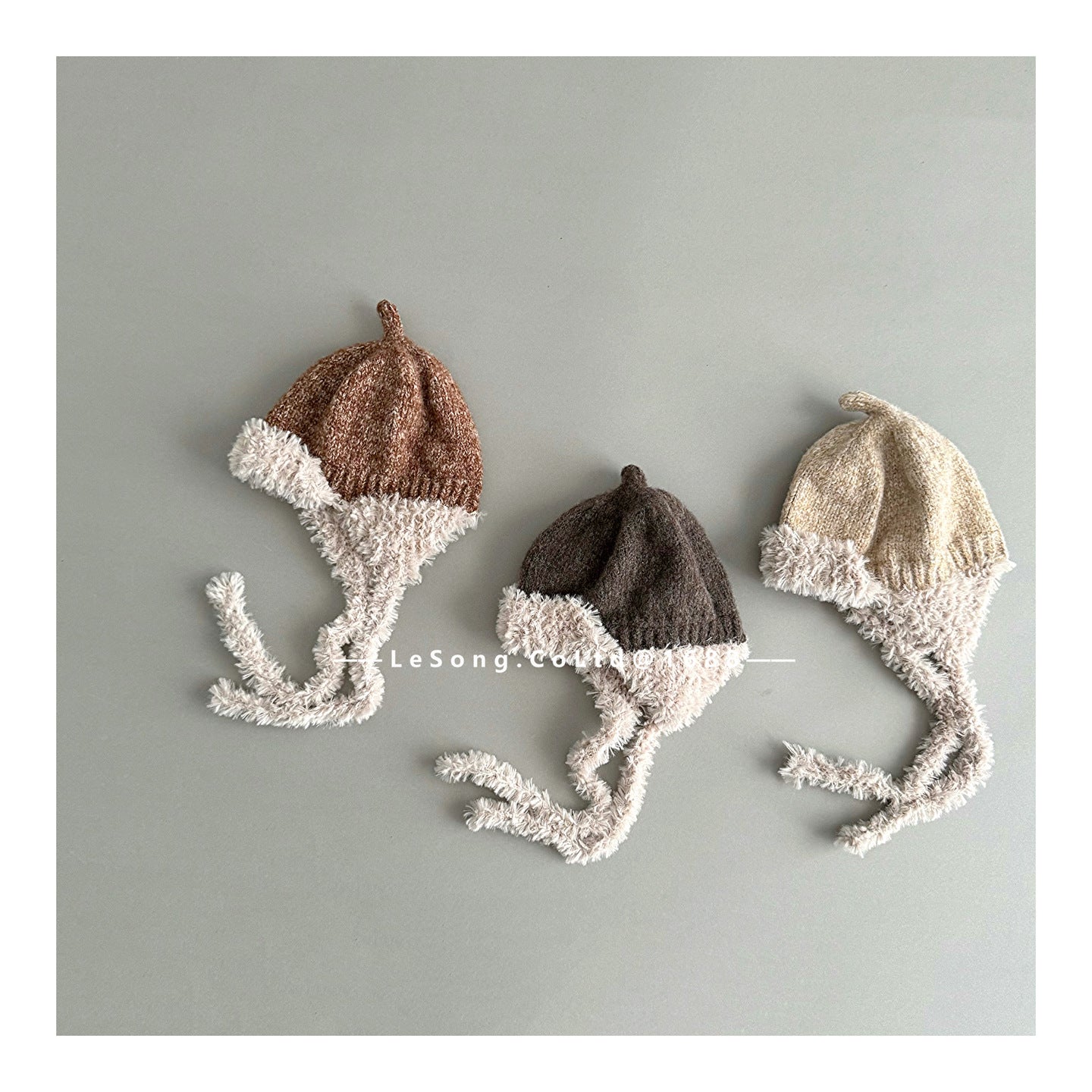 ベビー用帽子 キッズ帽子 ニット 耳当て付き バイカラー ニットキャップ【mh0011846】