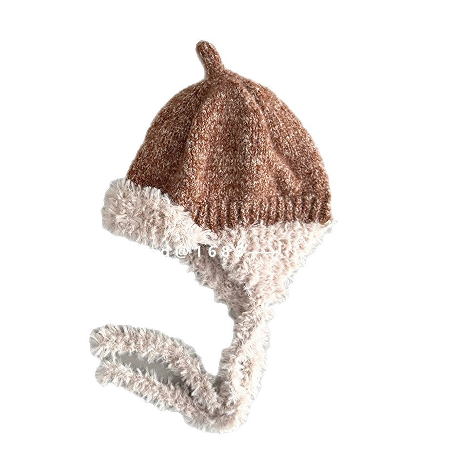 ベビー用帽子 キッズ帽子 ニット 耳当て付き バイカラー ニットキャップ【mh0011846】