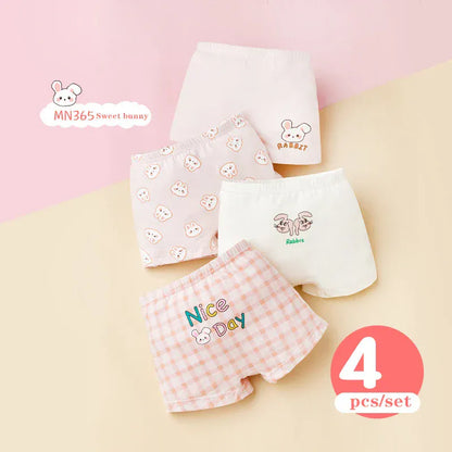 幼児用下着 MN365- Rabbit / 100cm キッズショーツ 女の子下着 ガールズパンツ アンダーウェア 4枚セット ピンクうさぎ ボクサーブリーフ【mh0005805】