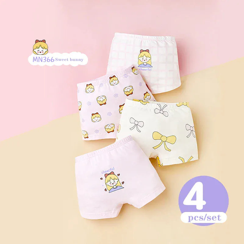 幼児用下着 MN366-Sweet girl / 100cm キッズショーツ 女の子下着 ガールズパンツ アンダーウェア 4枚セット ピンクうさぎ ボクサーブリーフ【mh0005805】