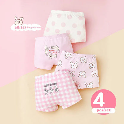 幼児用下着 MN368-Happy bunny / 110cm キッズショーツ 女の子下着 ガールズパンツ アンダーウェア 4枚セット ピンクうさぎ ボクサーブリーフ【mh0005805】