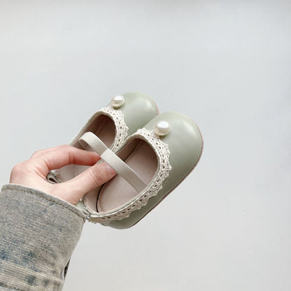 ベビー用靴 Moss Green / S (inseam 11 cm) ベビーシューズ パールレースフラットバレエシューズ【mh0009716】