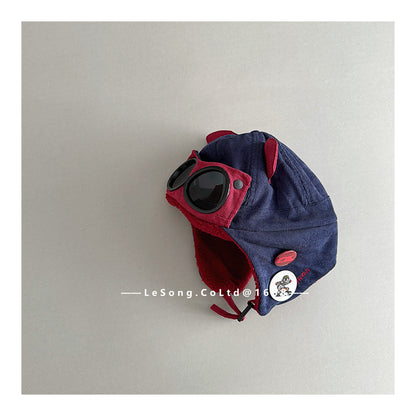 ベビー用帽子 Navy Blue / Child キッズ帽子 ねこ耳 サングラス フライトハット パイロットキャップ【mh0011811】