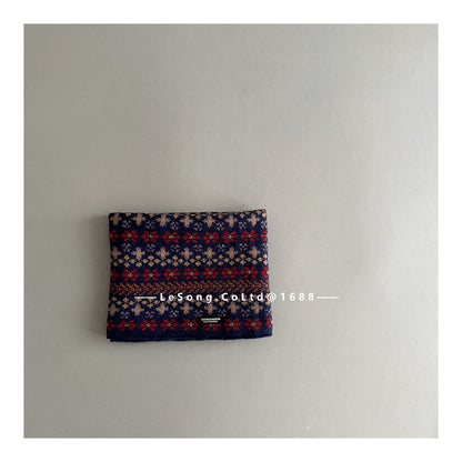 ネックウォーマー Navy Blue / One Size キッズネックウォーマー ジャカード マフラー スカーフ【mh0011844】