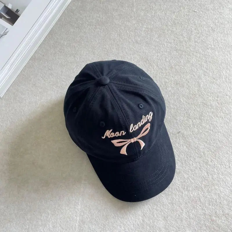 ベビー用帽子 Navy / kids 48-52cm キッズ帽子 キャップ 野球帽 ハット リボン レターロゴ刺繍 リンク ままお揃いコーデ【mh0005511】