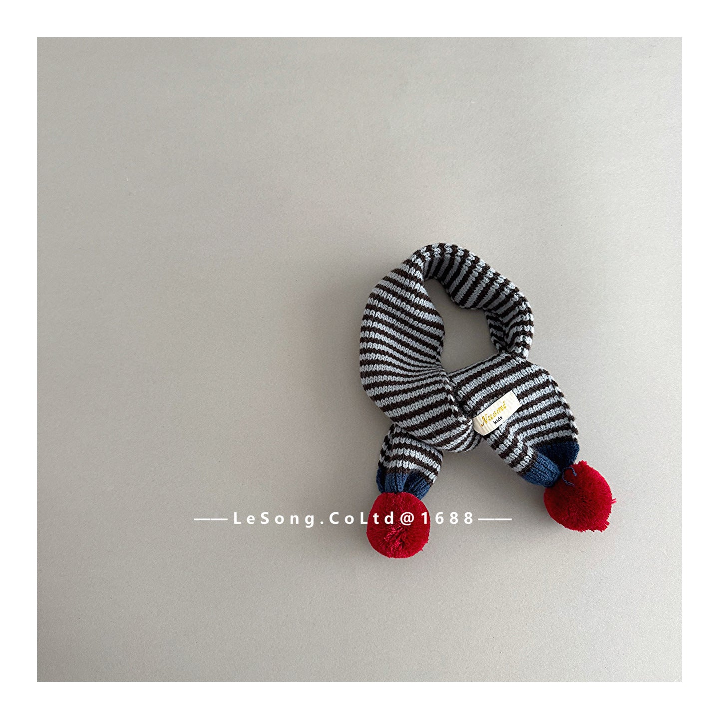 ネックウォーマー Navy / One Size キッズマフラー ボーダー ニット ぽんぽん ネックウォーマー【mh0011805】