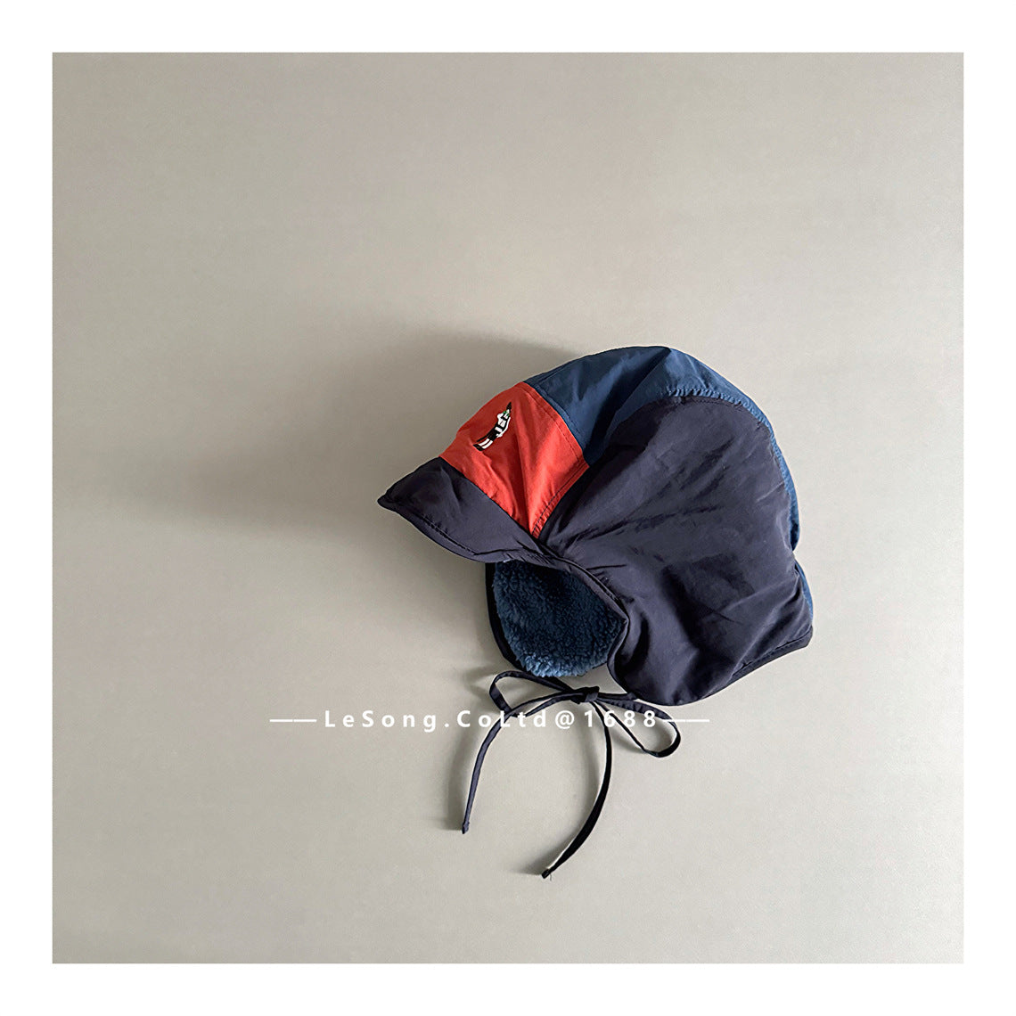 ベビー用帽子 Navy / One Size キッズ帽子 裏フリース 耳当て付き カラーブロック フライトキャップ【mh0011837】