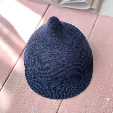 ベビー用帽子 Navy / S  6-18M length 48cm ベビー帽子 とんがり 麦わら帽子 ストローハット キャップタイプ ピクミン帽子【mh0004744】