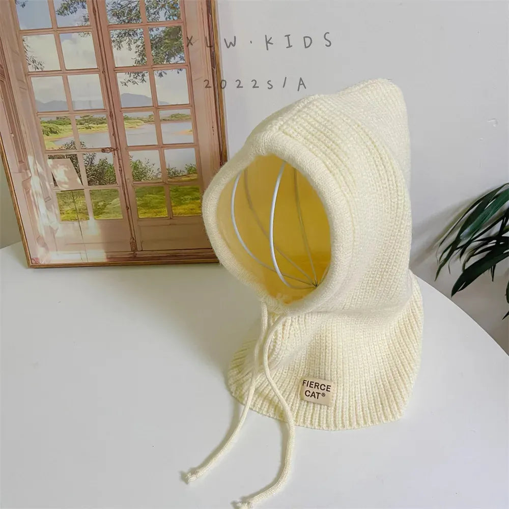 ベビー用帽子 off white / 48-53cm キッズ帽子 フーディネックウォーマー フェイスガード 頭巾タイプ 防寒 帽子