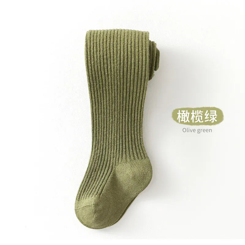 ベビー用靴下・タイツ Olive green / S 0-1Y ベビーキッズタイツ リブ編みシンプルロングソックス【mh0007605】