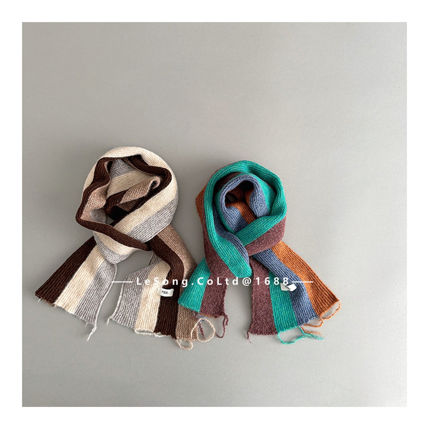 ネックウォーマー Orange green / One Size キッズマフラー カラフルストライプ ニット ネックウォーマー【mh0011845】