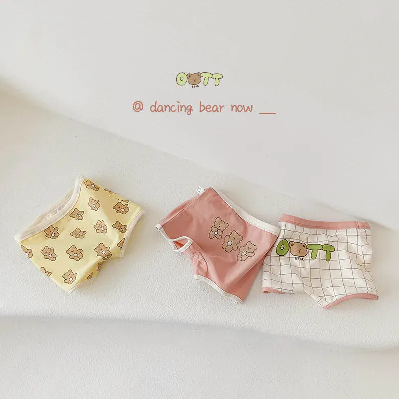 幼児用下着 Pingjiao Girl / S #キッズ下着3枚セット ガールズボーイズパンツ アンダーウェア ベアくまチェック ボクサー/ブリーフ