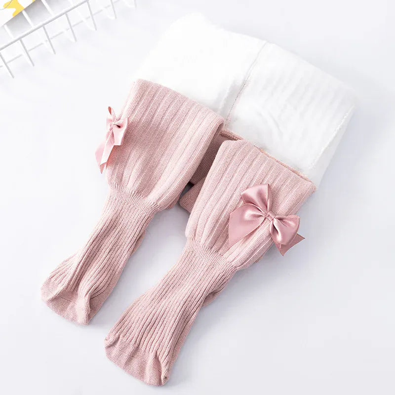 ベビー用靴下・タイツ pink / 1-2Y キッズタイツ 裏ファーフリース リボンパンツ レギンスパンツ 暖パン 防寒パンツ ガールズ 女の子 子供服