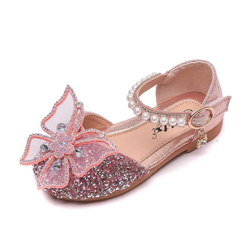 靴 pink / 21(13.5cm) キッズサンダル バタフライ スパンコール フラット ストラップシューズ 発表会 靴 3カラー