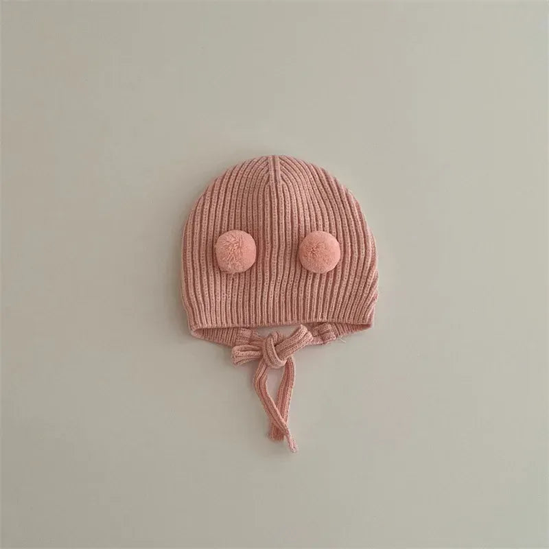 ベビー用帽子 pink / 36-42cm 0-10m ベビー帽子 ボンネット ニット帽 ぽんぽん付き帽子 ユニセックス 男の子 女の子 子供服