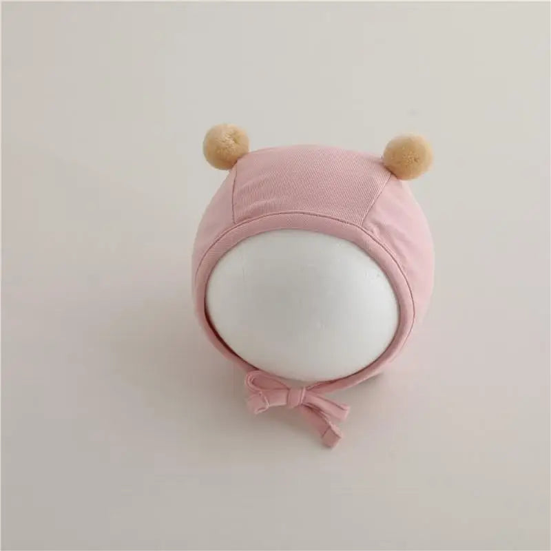 ベビー用帽子 pink / 42-46cm / 取り寄せ（7〜30日） ベビー帽子 くま耳 ぽんぽん ボンネット 薄手