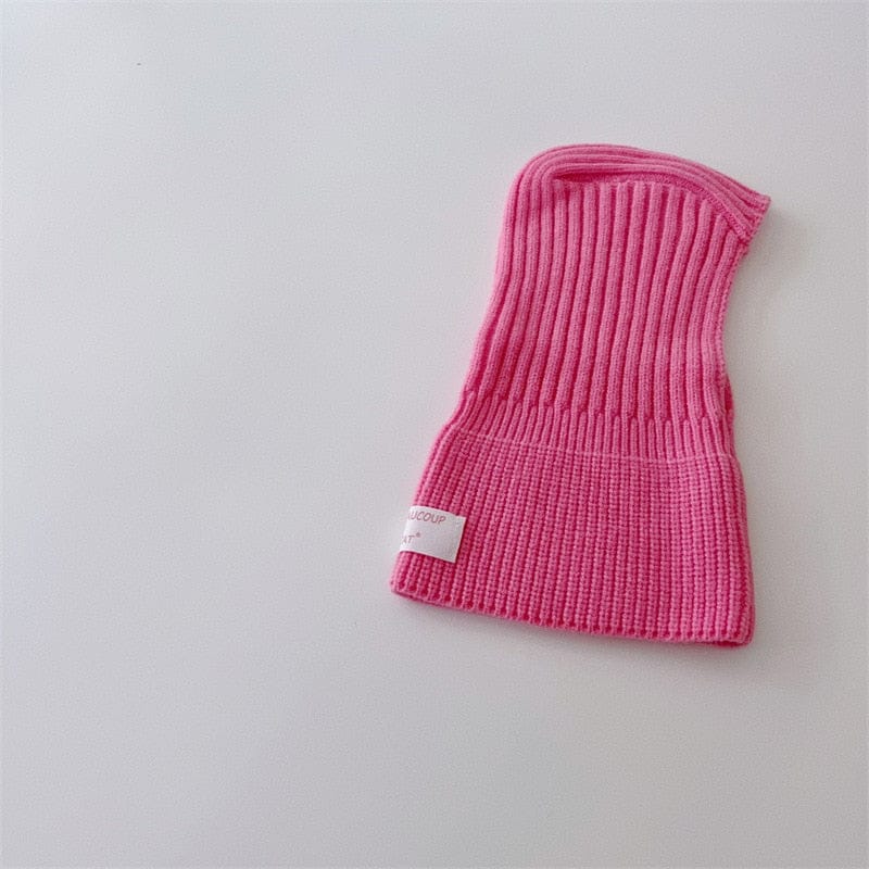 ベビー用帽子 pink / One Size ベビー キッズ ニット フーディ スカーフ ボーダー 帽子 ネックウォーマー【mh0002796】