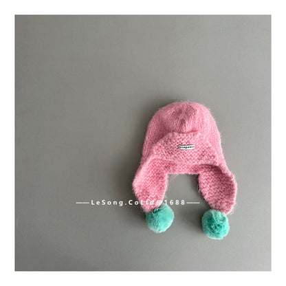 ベビー用帽子 Pink / One Size キッズ帽子 キャンディカラー ニットキャップ 耳当て付き トラッパー【mh0011819】