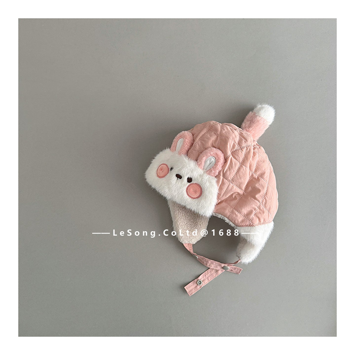 ベビー用帽子 Pink / One Size ベビー帽子 パンダ/うさぎ/恐竜アップリケ キルト 耳当て付き フライトハット【mh0011831】