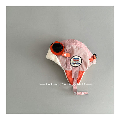 ベビー用帽子 Pink / One Size キッズ帽子 ゴーグル 耳当て付き フライトキャップ パイロット帽【mh0011836】