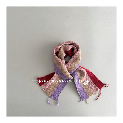 ネックウォーマー Pink purple / One Size キッズマフラー カラフルストライプ ニット ネックウォーマー【mh0011845】