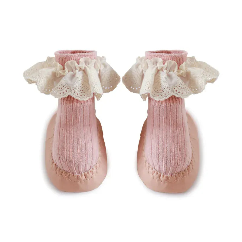 ベビー用靴下・タイツ Pink / S 0-6m ベビー フリル レース ソックス ルームシューズ 靴 室内ばき【mh0003507】