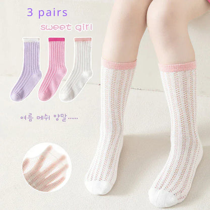 ベビー用靴下・タイツ Pink / S 2-3T キッズソックス 靴下3足セット メッシュ カラフル サマーソックス【mh0005681】