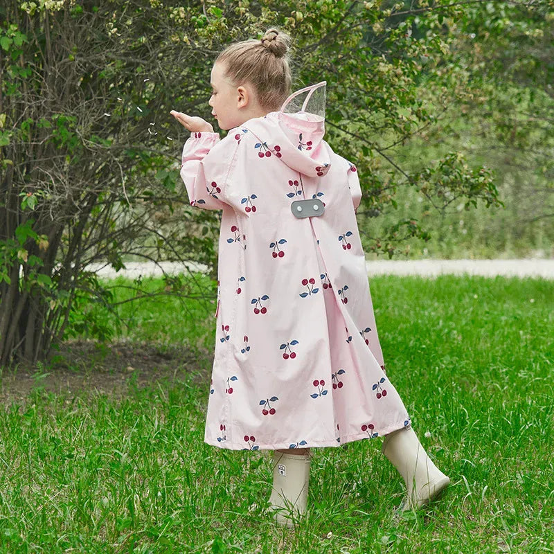 レインコート Pink / S キッズレインコート 雨具 ランドセル対応フーディレインジャケット チェリー/レインボー/水玉ドットプリント【mh0007075】