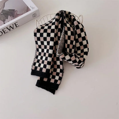 ネックウォーマー plaid-black / One Size キッズマフラー ネックウォーマー ニットスカーフ チェック柄さくらんぼチェリー柄【mh0004135】