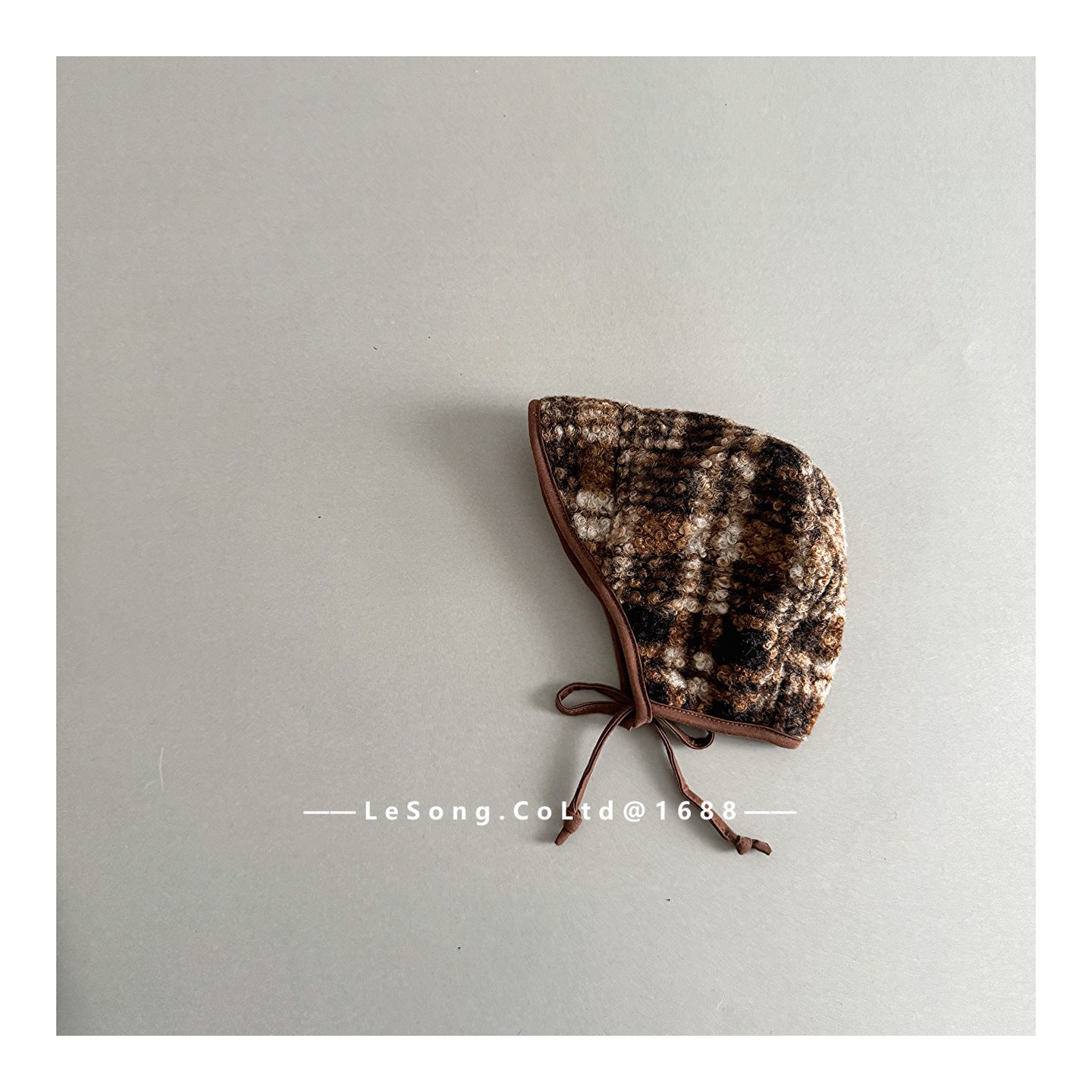 ベビー用帽子 Plaid brown / One Size ベビー帽子 ボアフリース ボンネット 耳当て付き帽子【mh0011814】