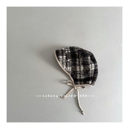 ベビー用帽子 Plaid gray / One Size ベビー帽子 ボアフリース ボンネット 耳当て付き帽子【mh0011814】