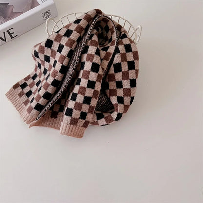 ネックウォーマー plaid-khaki / One Size キッズマフラー ネックウォーマー ニットスカーフ チェック柄さくらんぼチェリー柄【mh0004135】