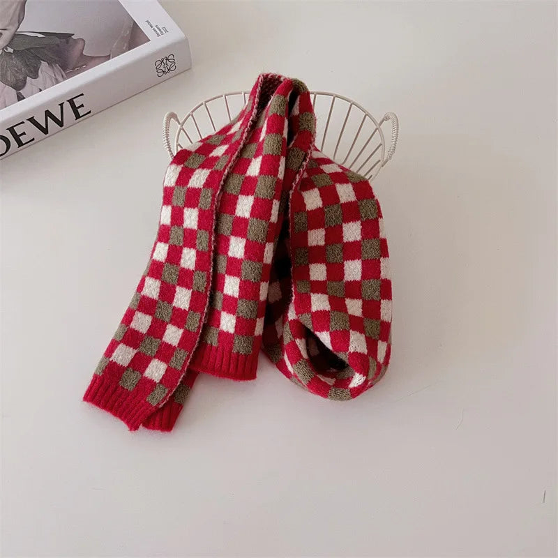 ネックウォーマー plaid-red / One Size キッズマフラー ネックウォーマー ニットスカーフ チェック柄さくらんぼチェリー柄【mh0004135】