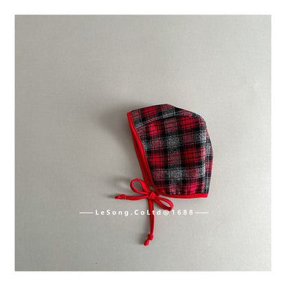 ベビー用帽子 Plaid red / One Size ベビー帽子 ボアフリース ボンネット 耳当て付き帽子【mh0011814】