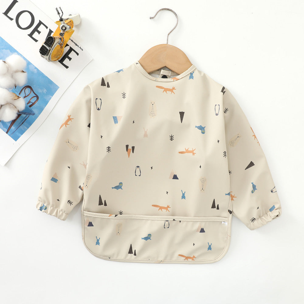 よだれかけ PU beige fox / S Soft Waterproof Long Sleeve Bib ソフト防水長袖お食事エプロン【mh0012240】