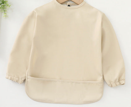 よだれかけ PU beige / S Soft Waterproof Long Sleeve Bib ソフト防水長袖お食事エプロン【mh0012240】