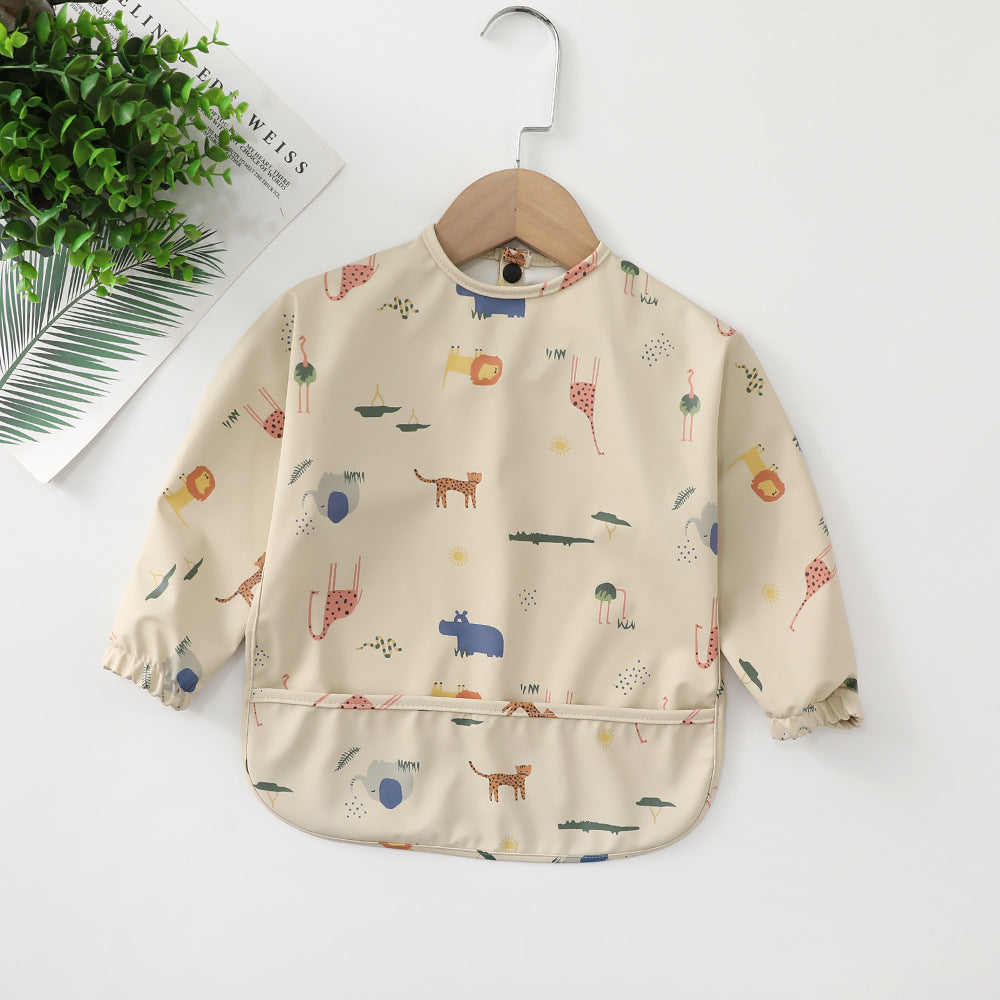 よだれかけ PU beige zoo / S Soft Waterproof Long Sleeve Bib ソフト防水長袖お食事エプロン【mh0012240】