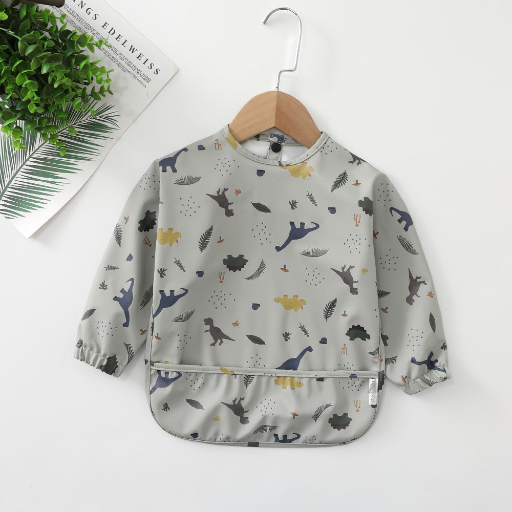 よだれかけ PU blue dinosaur / S Soft Waterproof Long Sleeve Bib ソフト防水長袖お食事エプロン【mh0012240】