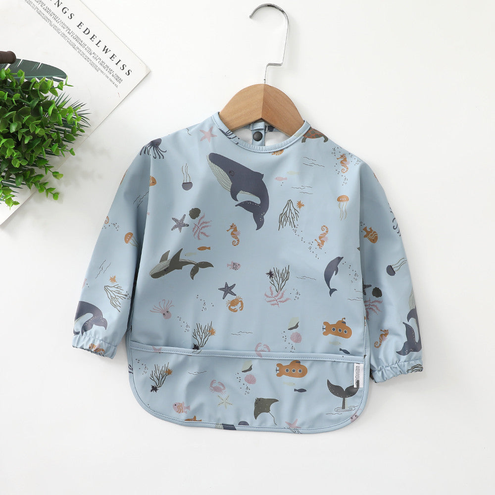 よだれかけ PU blue ocean / S Soft Waterproof Long Sleeve Bib ソフト防水長袖お食事エプロン【mh0012240】