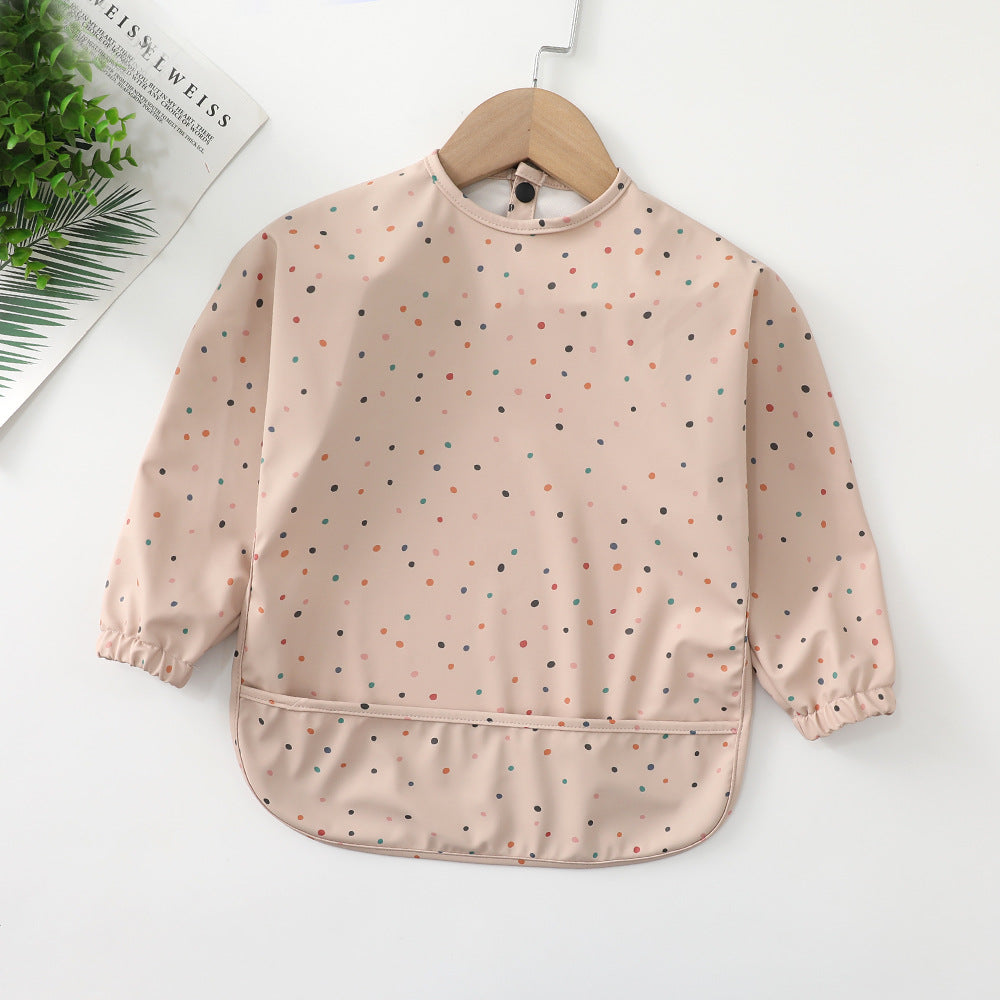 よだれかけ PU dot pink / S Soft Waterproof Long Sleeve Bib ソフト防水長袖お食事エプロン【mh0012240】