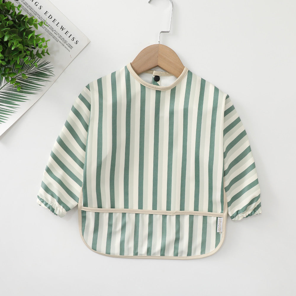 よだれかけ PU green stripes / S Soft Waterproof Long Sleeve Bib ソフト防水長袖お食事エプロン【mh0012240】